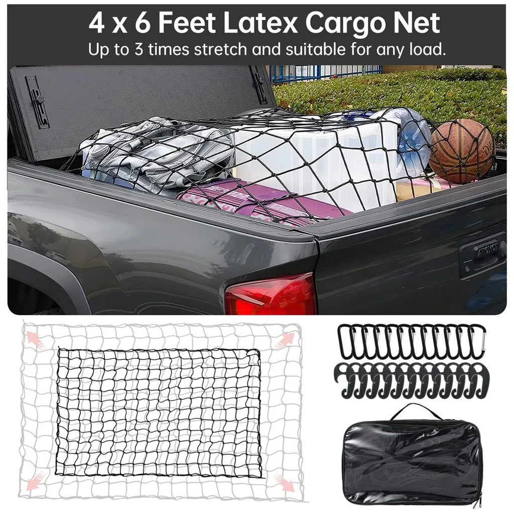 Stretchable Cargo Net with 12 Carabiners, 4 x 6 Ft Stretches to 12 x 18 Ft W53796