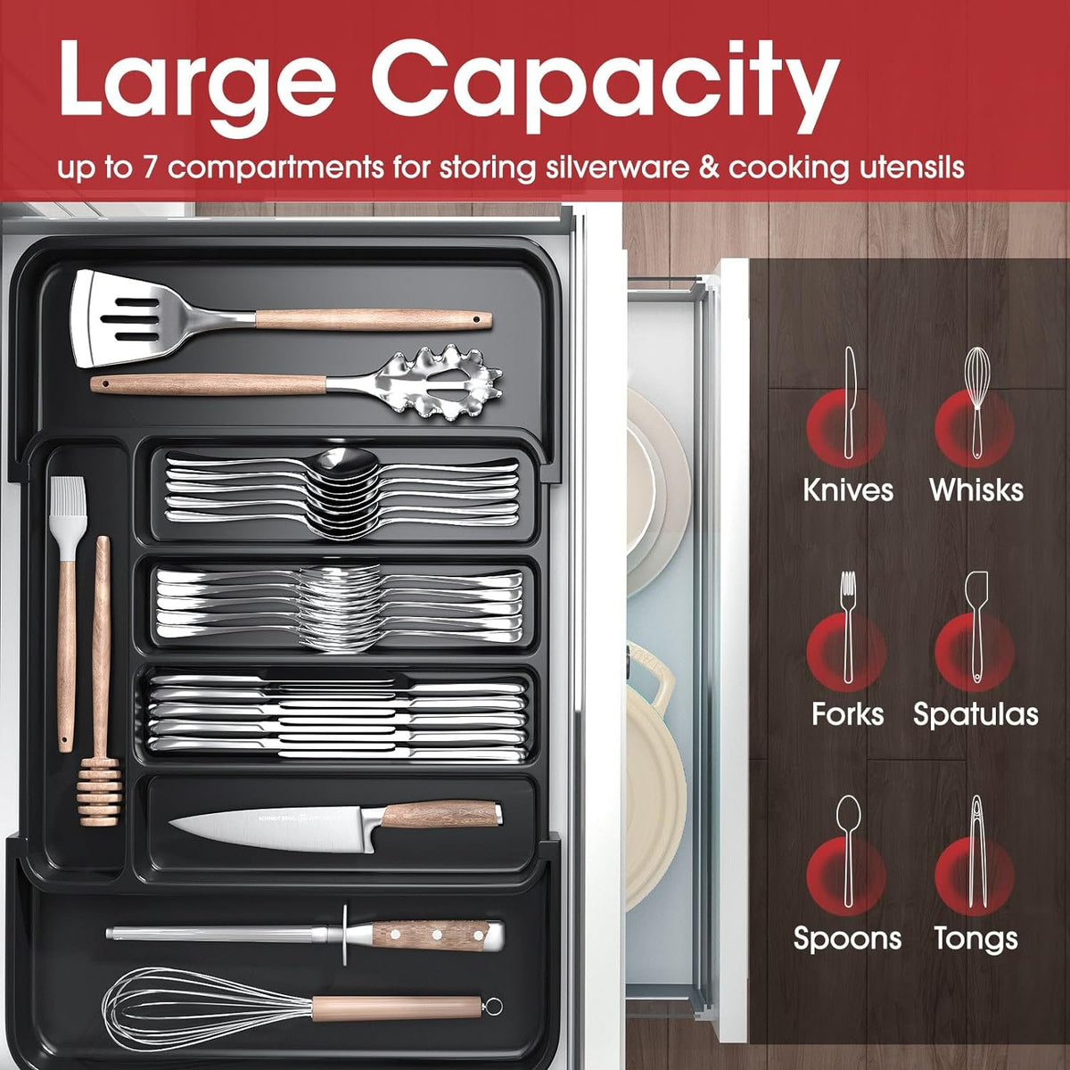 Black Medium Expandable Silverware Organizer A50132