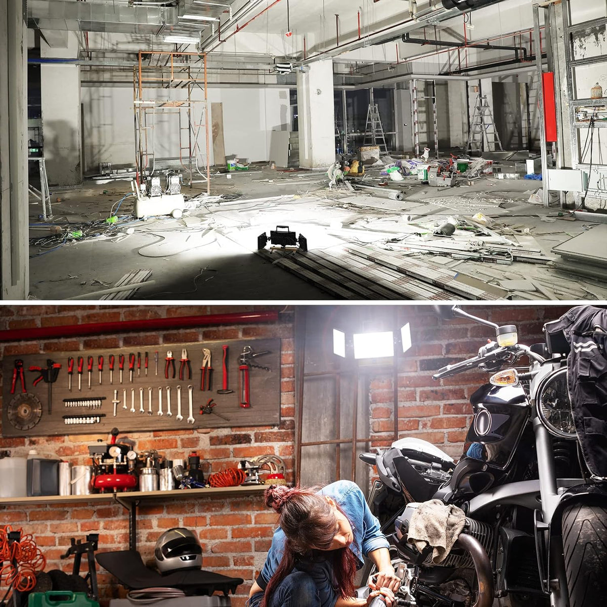 80W LED Work Light, Triple Adjustable Heads, 6500K, IP65 Waterproof, with Stand, Pack of 2 L975420