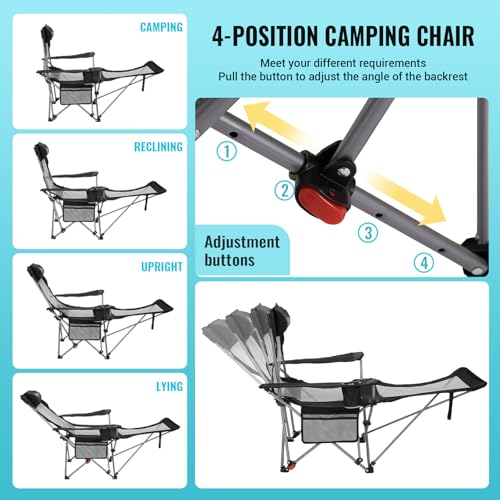 2-in-1 Reclining Camping Chair with Footrest Folding Lounge Chair with Adjustable Backrest X268
