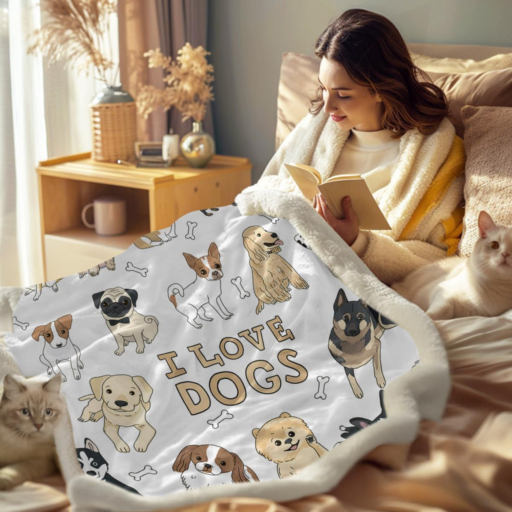 Puppy Print Sherpa Fleece Throw Blanket, Twin (60"X80") Q1318