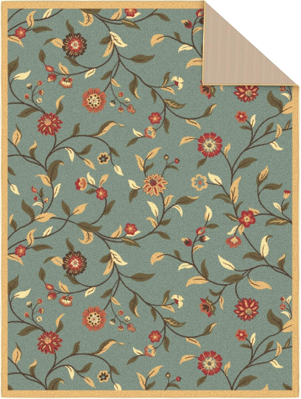 5x7 Seafoam Green Non-Slip Rubberback Traditional Area Rug G657145