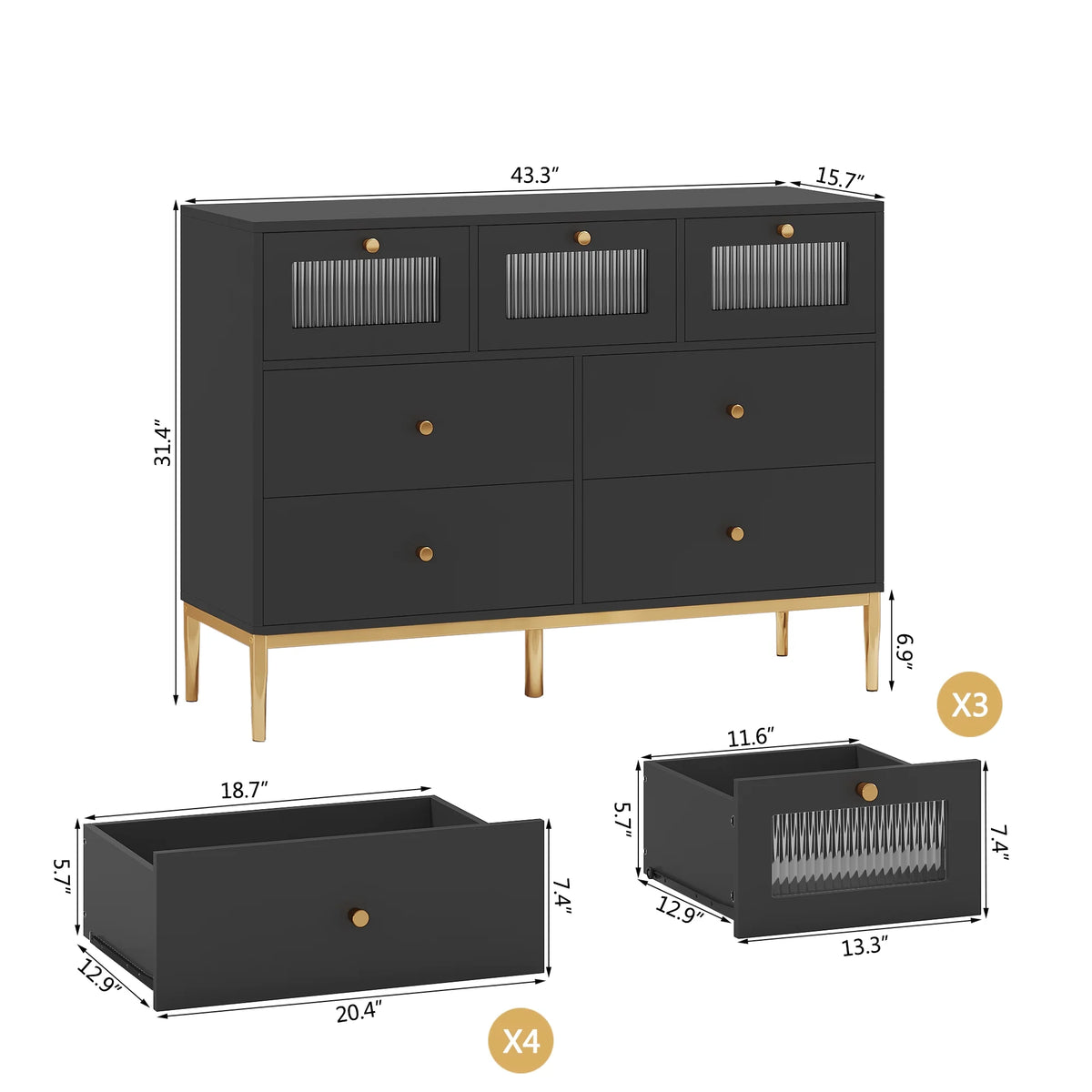 White 7 Drawer Glass Dresser C79736