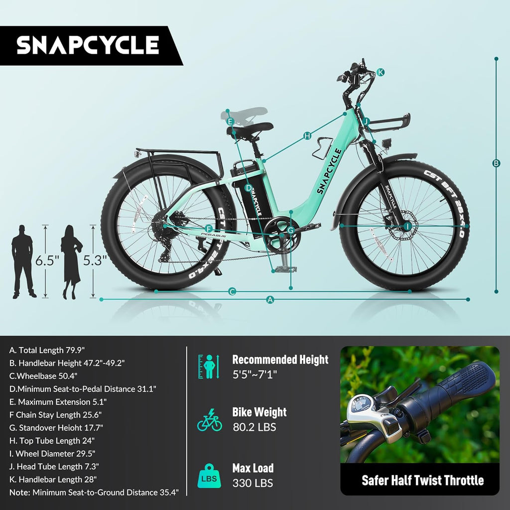 1000W Peak Motor 26" x 4.0 Fat Tire Step-Thru Ebike with 48V 15AH Removable Battery Q791278