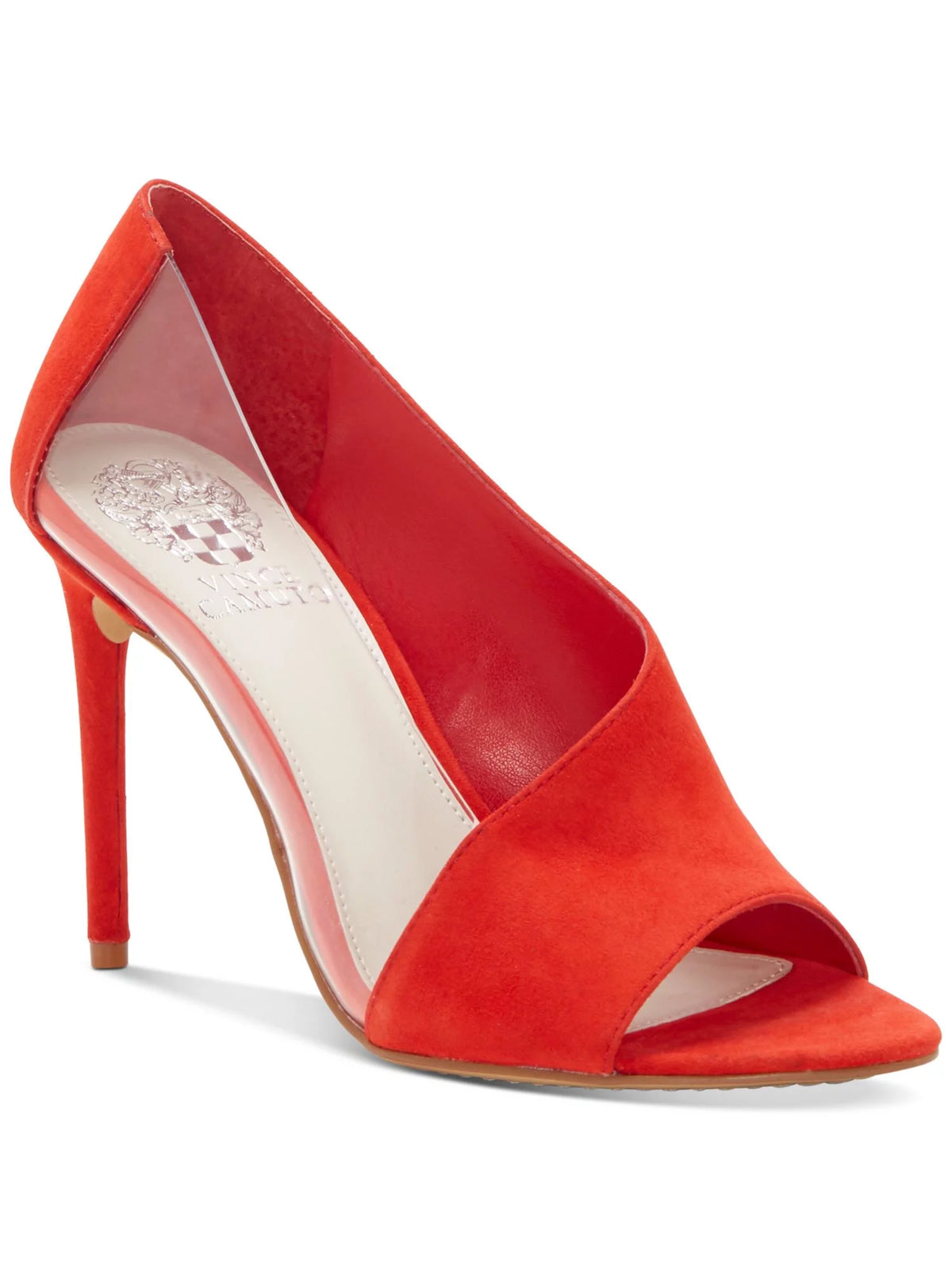 Red Transparent Panel Open Toe Stiletto Slip On Leather Dress Pumps Z448