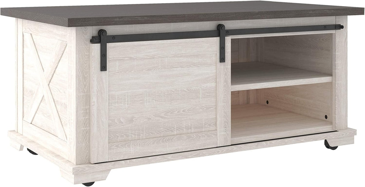 Dark Brown Farmhouse Rectangular Coffee Table with Sliding Barn Doors P280