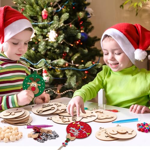 12 Styles Unfinished Wooden Christmas Ornaments Kit with Paint Pens G565989