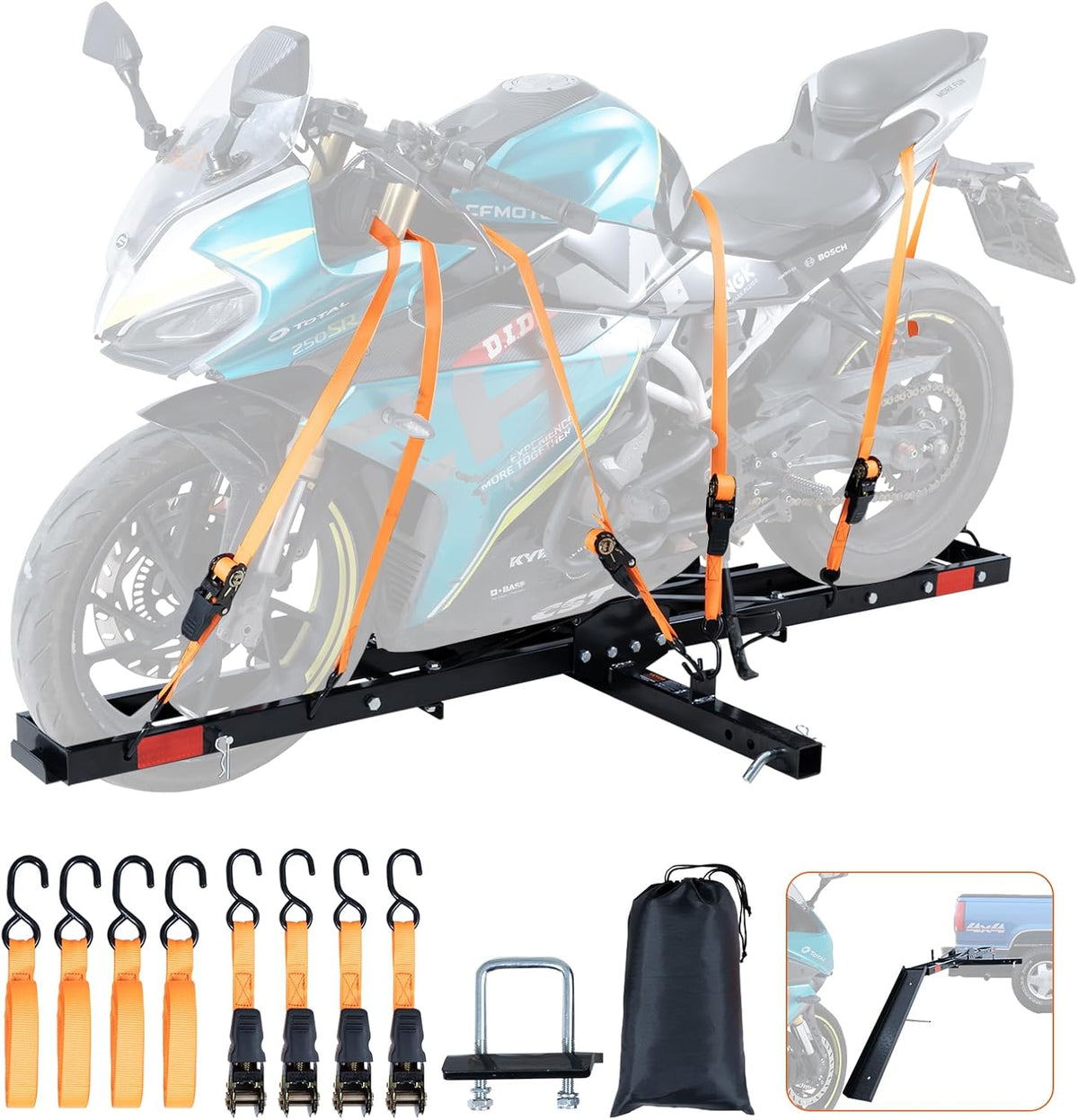 600 LBS Steel Motorcycle Carrier Hitch Mount with Loading Ramp X2203