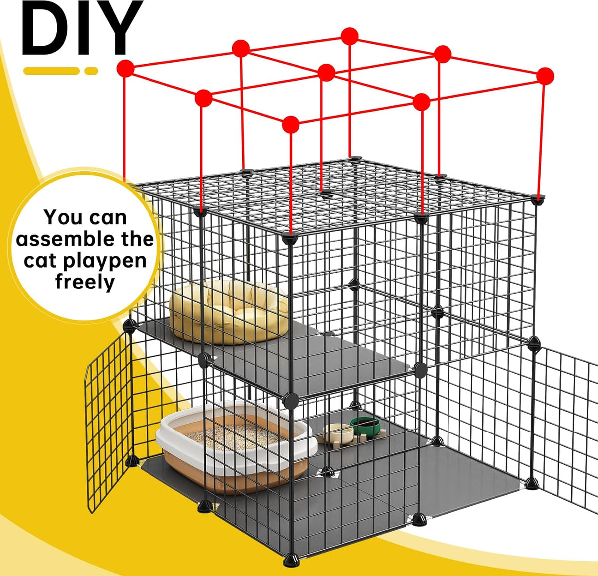 Black 3-Tier Metal Wire Cat Cage L96243