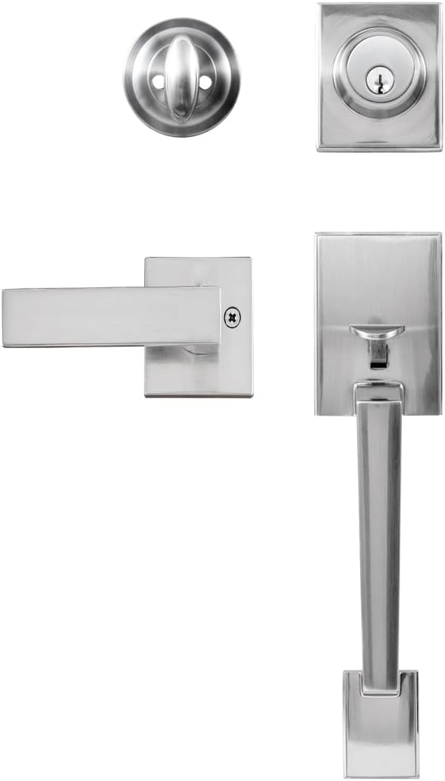 Satin Nickel Entry Handleset with Deadbolt and Lever Handle, Pack of 2 B22156