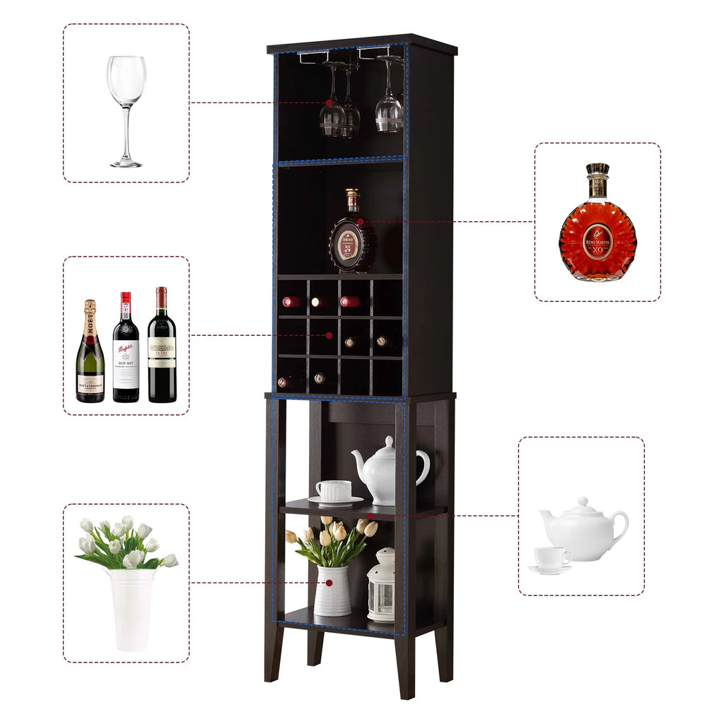 Free Standing Wine Bar Cabinet with Adjustable Shelf L7067