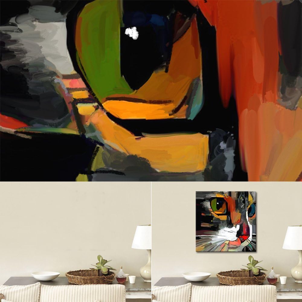 Abstract Colorful Cat Painting Giclee Prints Gallery Wrap Ready to Hang (01 Cat, 20x20) T2664
