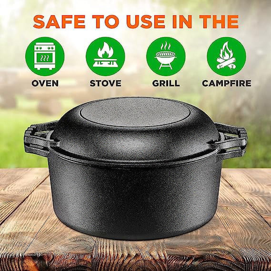 Pre-Seasoned Non-Stick Cast Iron Double Dutch Casserole Cookware R37010