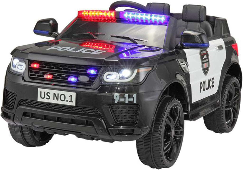 Black 12V Kids Ride On Police Car Electric with Remote Control P7600