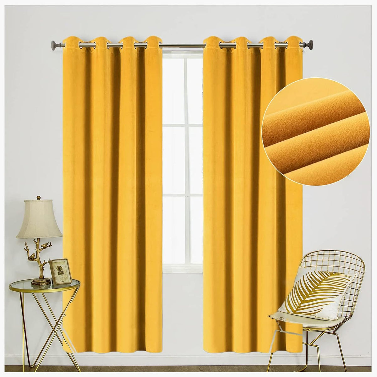 Grey Velvet Blackout Curtains 108 Inches Length 3-Layer Thermal Insulated Grommet Drape 2 Panels Z33676