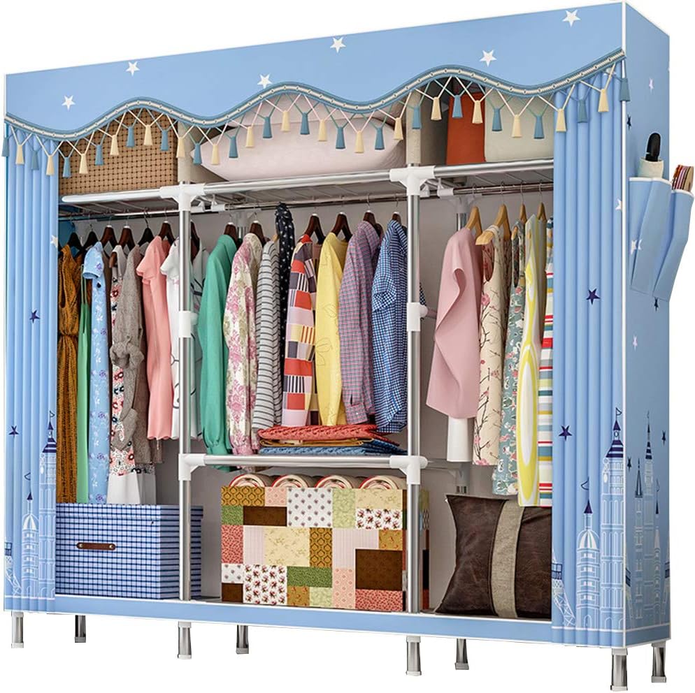 Extra Large Wardrobe Storage Closet with Hang Rod and 2 Side Pockets, Pack of 2 A67071