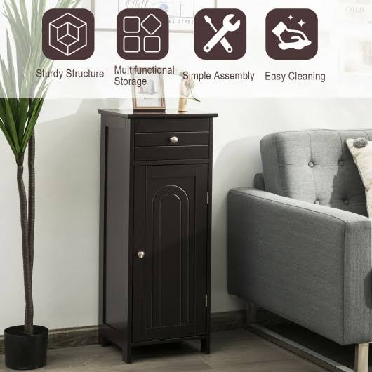 Brown Wooden Floor Cabinet with Drawer and Shelf R1437