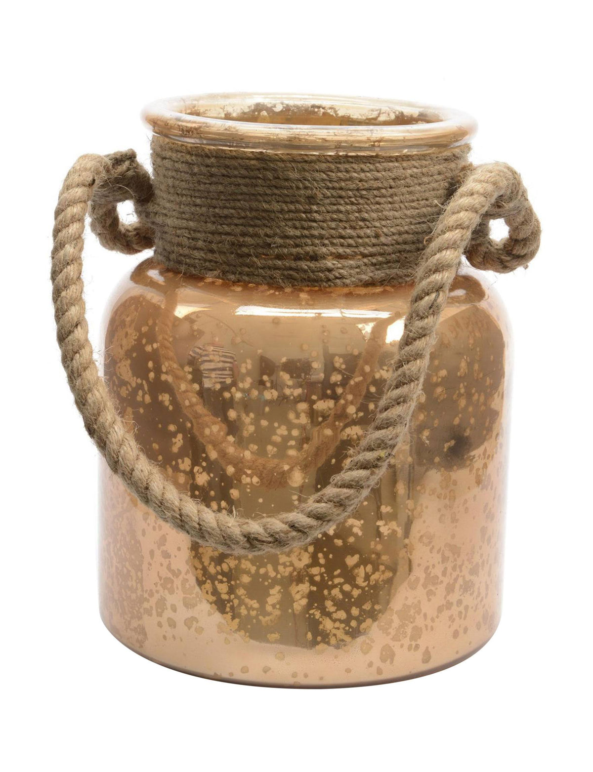 Copper Colored Glass Hurricane with Rope Handle A7413