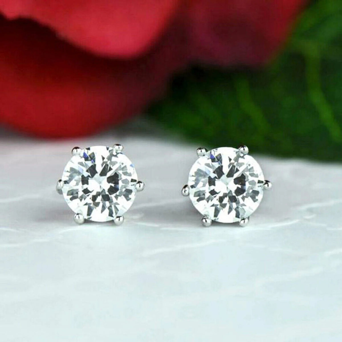 1 Carat Solitaire Round Moissanite Stud Earrings Screw Back B4257