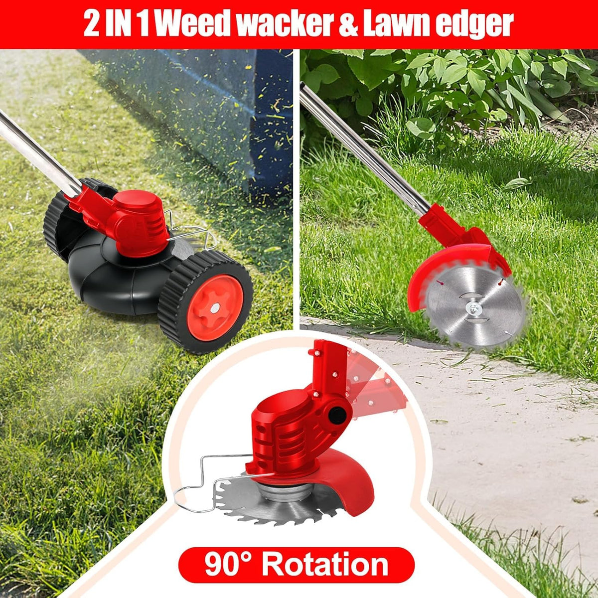 3-in-1 Cordless Battery Powered String Trimmer with 2Pcs 4.0 Ah Battery H1708
