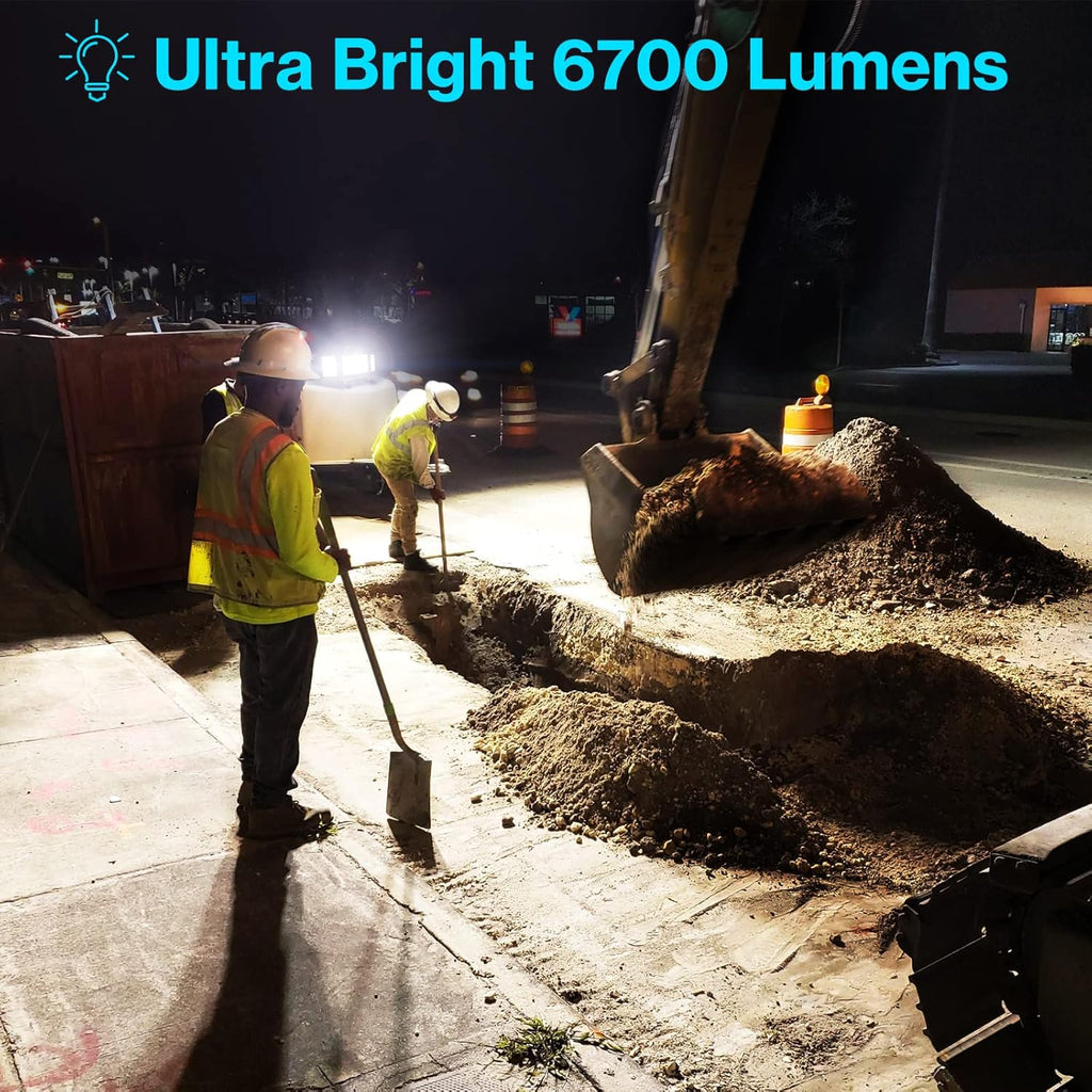 80W LED Work Light, Triple Adjustable Heads, 6500K, IP65 Waterproof, with Stand, Pack of 2 L975420