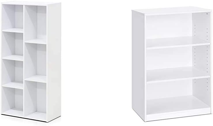 White 7-Cube Reversible Open Shelf and 3-Tier Adjustable Shelf Bookcase D915235