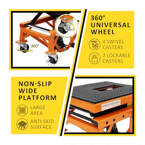 Hydraulic Motorcycle Lift Table, 350 LBS Heavy Duty Scissor Jack Stand with Wide Deck A741344