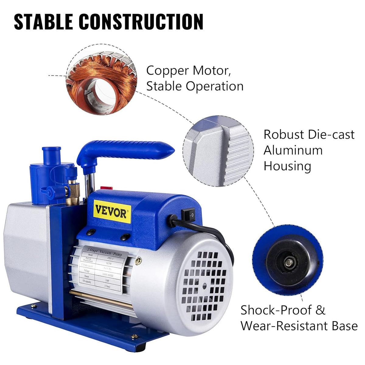 9 CFM 1 HP Single Stage Air Conditioning Vacuum Pump 110V 5PA Rotary Vane Vacuum Pump S7716