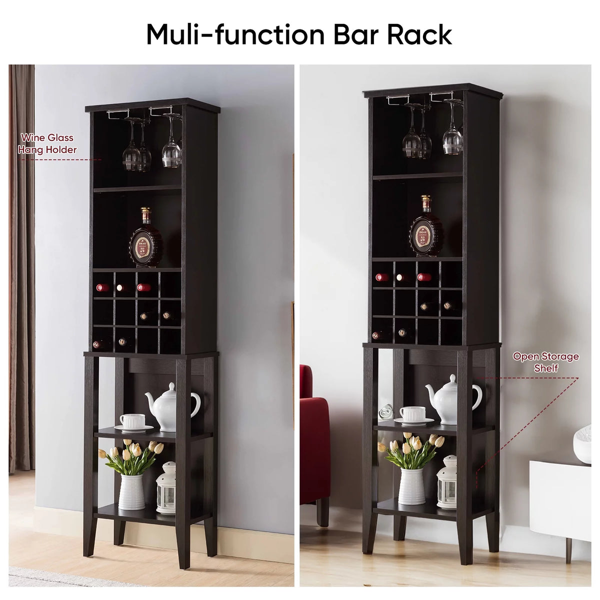 Free Standing Wine Bar Cabinet with Adjustable Shelf L7067