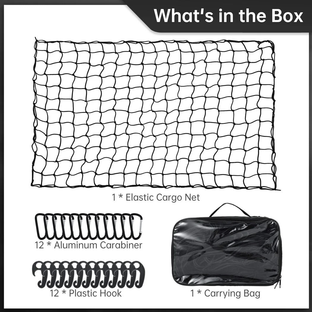 Stretchable Cargo Net with 12 Carabiners, 4 x 6 Ft Stretches to 12 x 18 Ft W53796