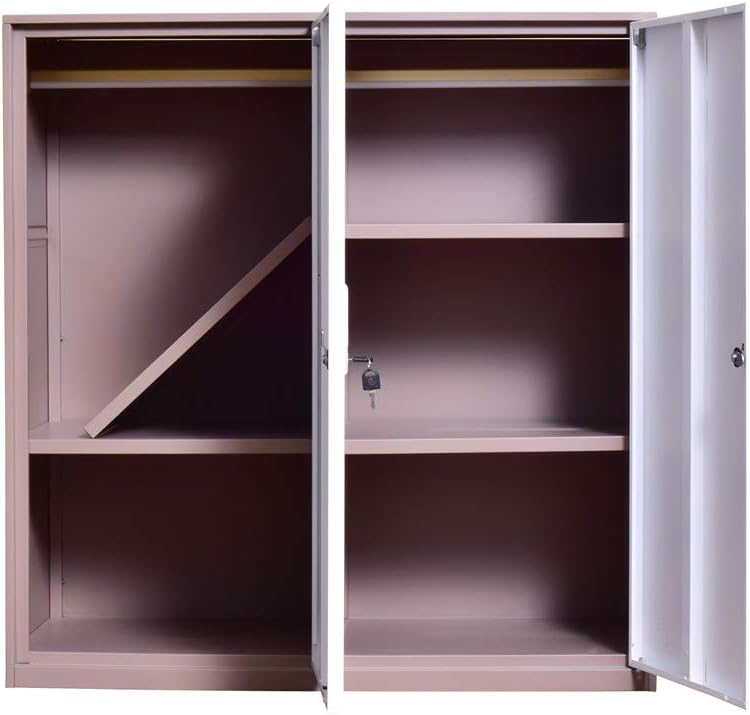 White Metal Storage Cabinet with Doors and Lock B683023