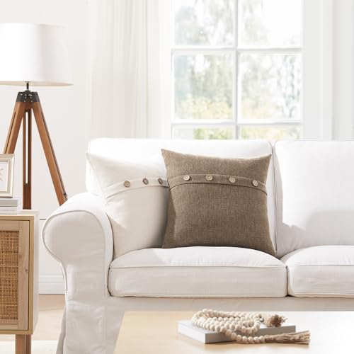 Set of 2 Cool Grey Pillow Covers 18 x 18 Inches with Coconut Buttons J849544