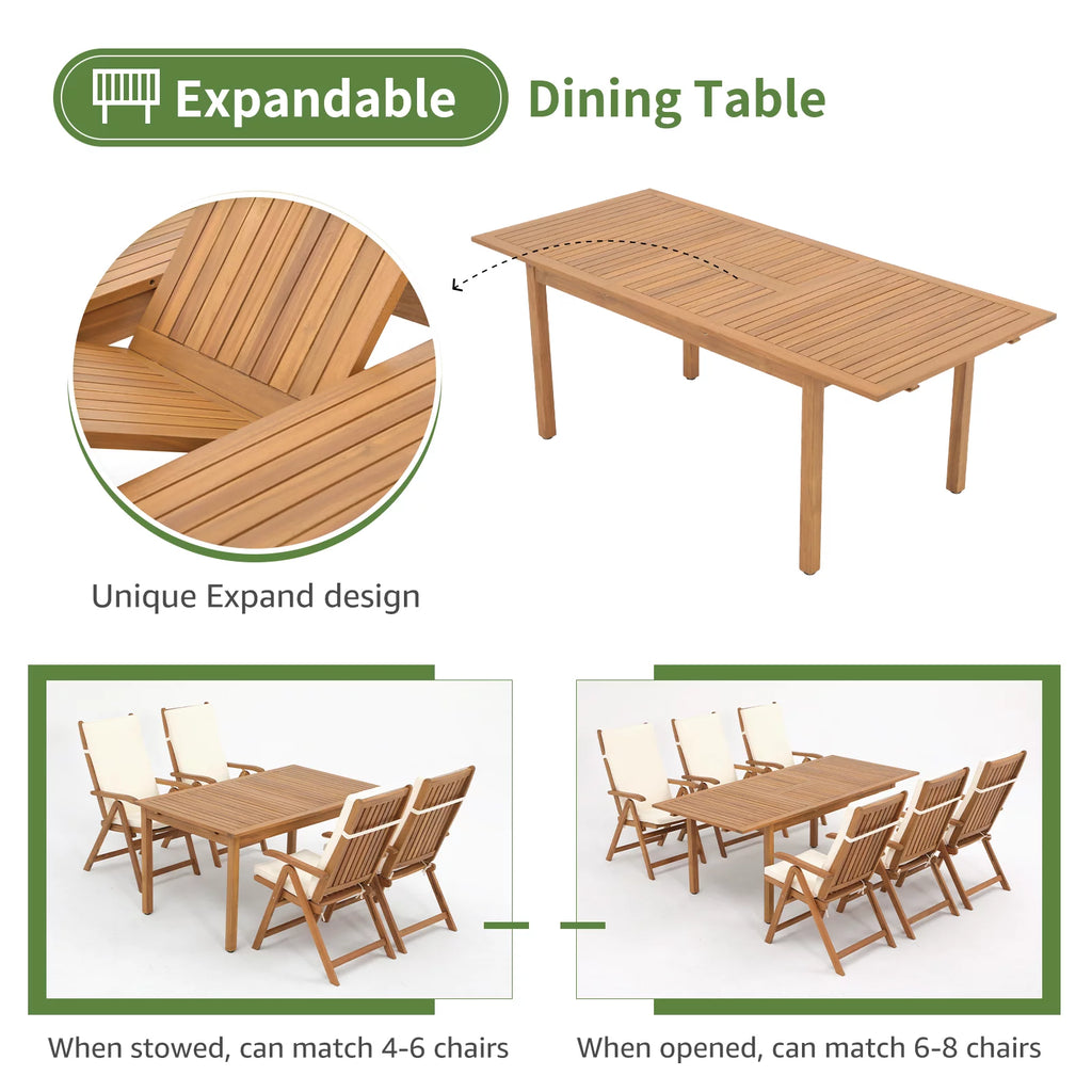 7 Piece Acacia Wood Patio Dining Set B593