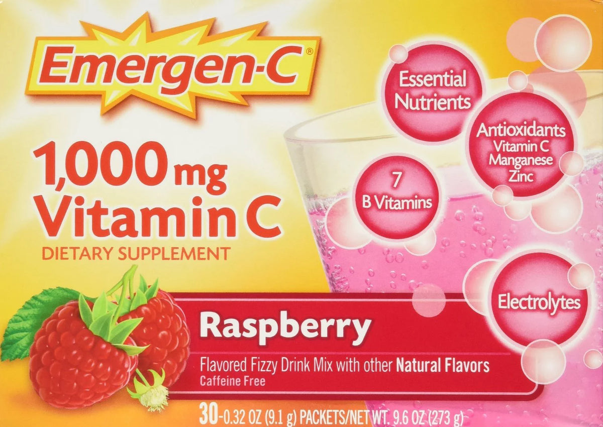 4 Pack 1000 mg Vitamin C Flavored Fizzy Drink 30 Pack Raspberry 30 ea Y461