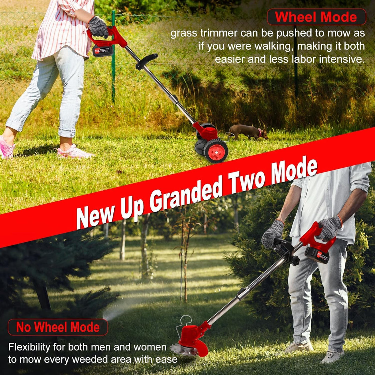 3-in-1 Cordless Battery Powered String Trimmer with 2Pcs 4.0 Ah Battery H1708