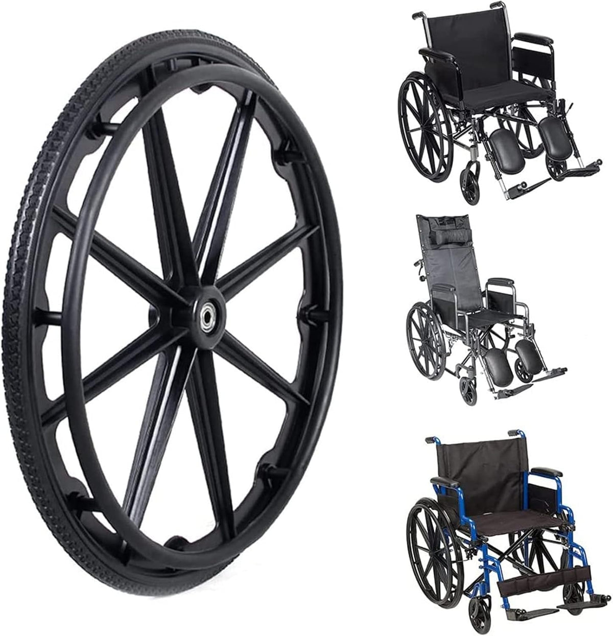 24 Inch Wheelchair Replacement Wheel, Manual Wheelchair Rear Wheel, Solid Black Tire S84555