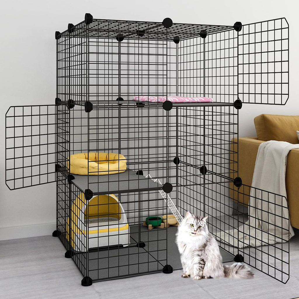 Black 3-Tier Metal Wire Cat Cage L96243