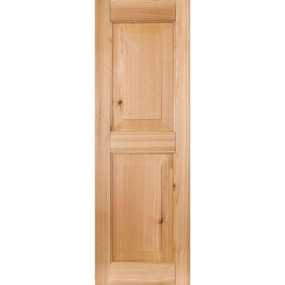18 in. x 42 in. Unfinished Western Red Cedar Raised Panel Shutters Pair B9552