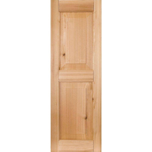 18 in. x 42 in. Unfinished Western Red Cedar Raised Panel Shutters Pair B9552