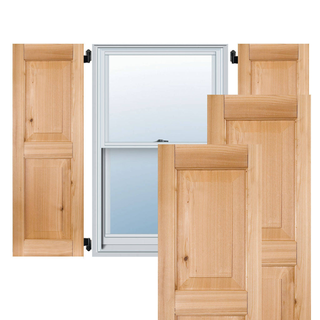 18 in. x 42 in. Unfinished Western Red Cedar Raised Panel Shutters Pair B9552
