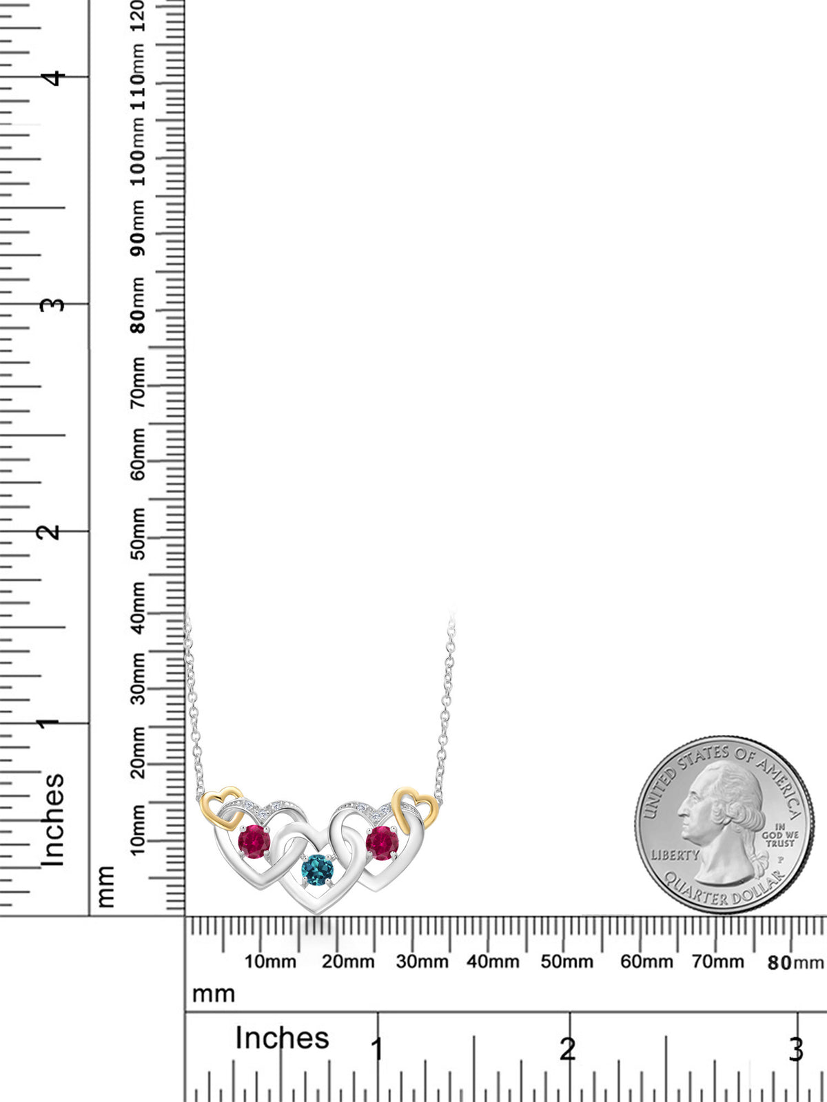 925 Silver 10K Yellow Gold London Blue Topaz Red Created Ruby White Lab Grown Diamond Heart Shape Pendant Necklace with 18 inch Chain Y856