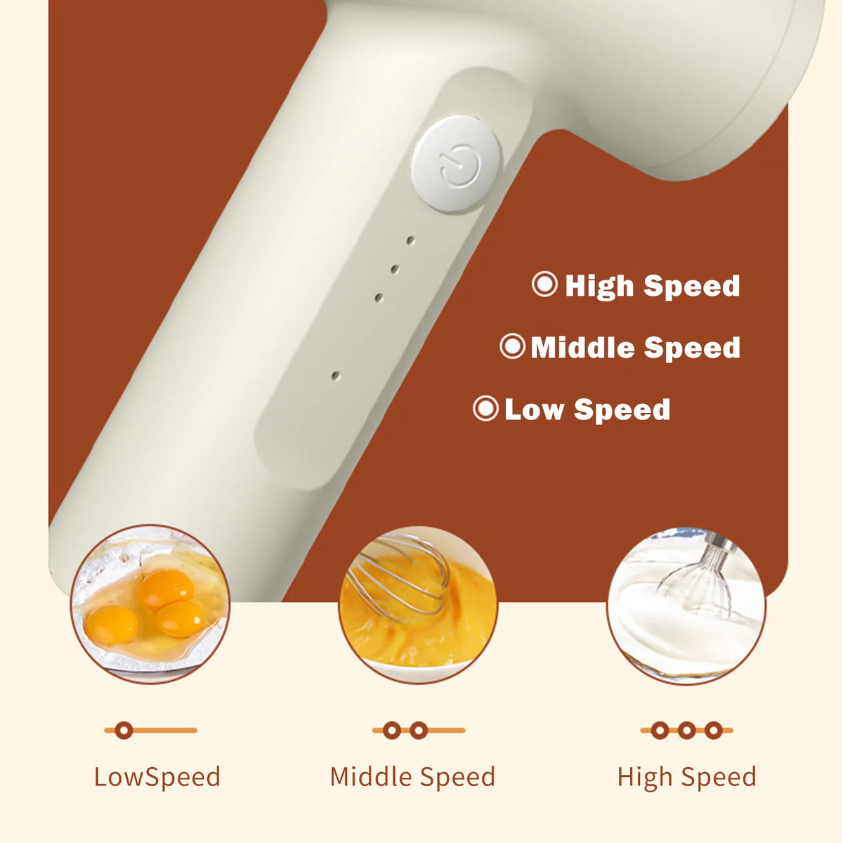 Wireless Handheld Electric Egg Beater with 3 Speeds M7446