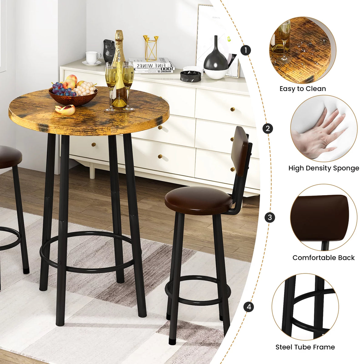 3 Pieces Faux Marble Top Dining Set D848