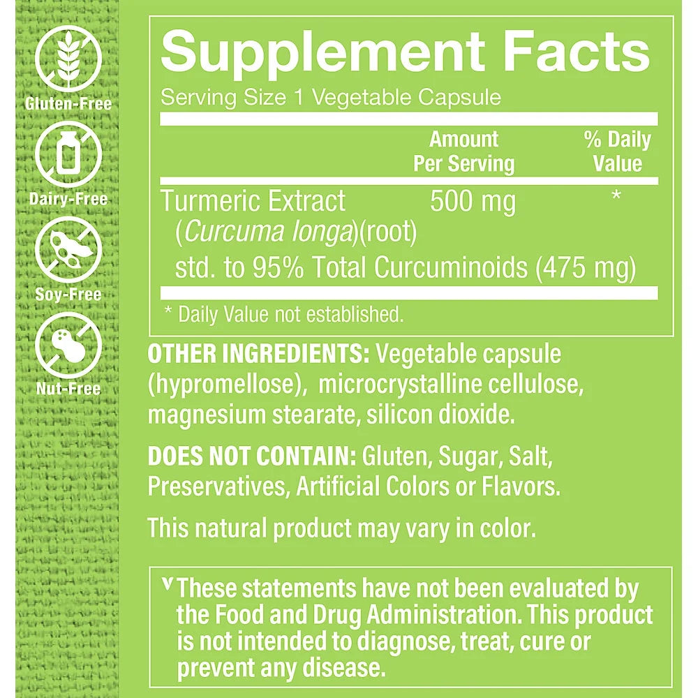 Turmeric with Curcumin 500mg 95% Curcuminoids 60 Veggie Capsules S332358