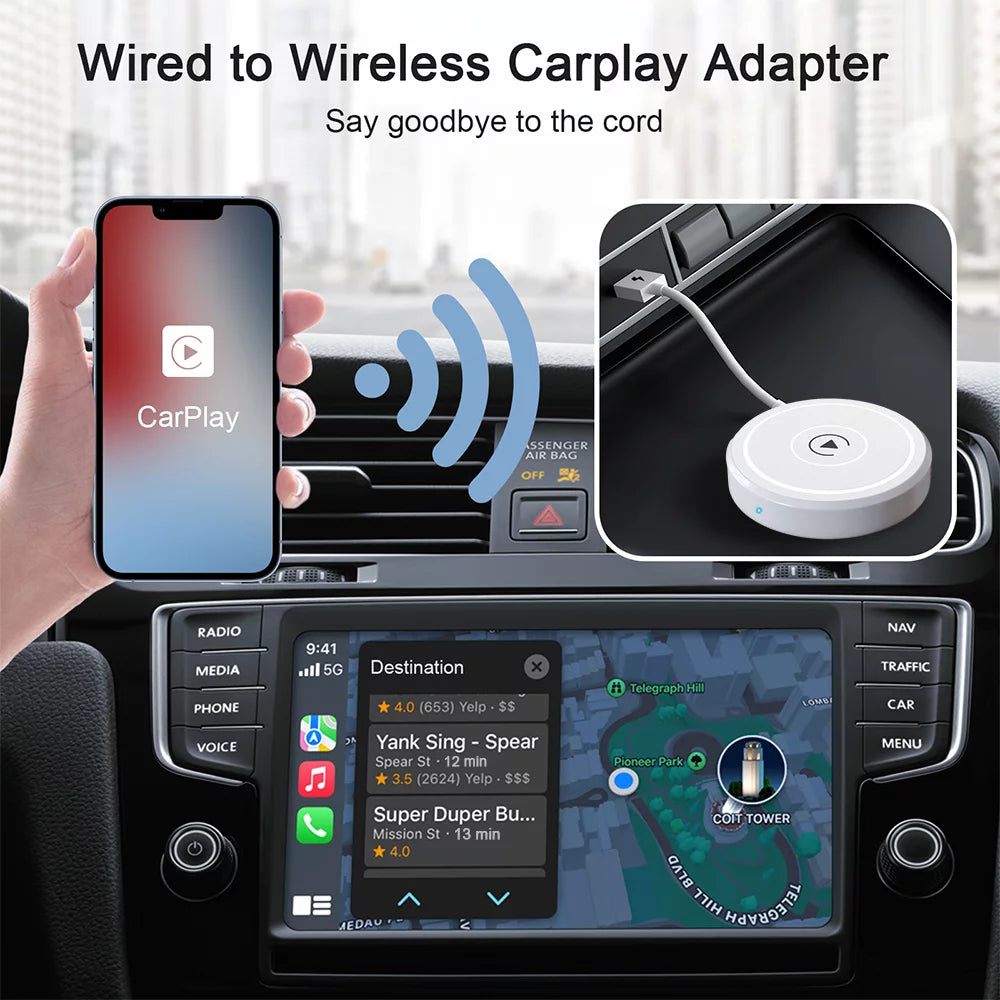 Car Adapter for Apple Cell Phone Carplay Wired to Wireless Smart Box C269