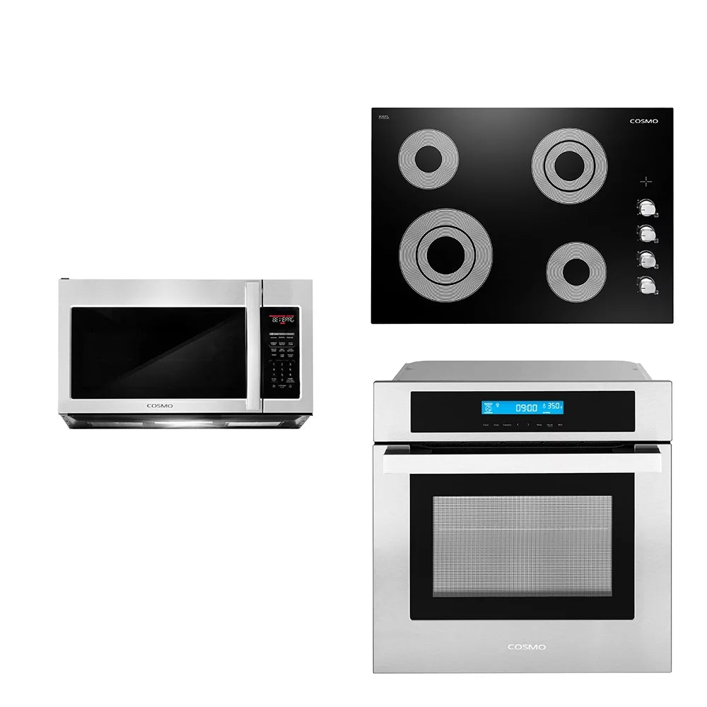 3 Piece Kitchen Appliance Package with Electric Cooktop Microwave and Wall Oven S95310