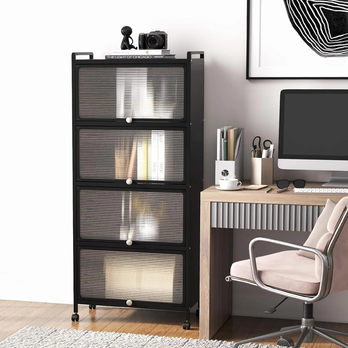 5-Tier Freestanding Kitchen Cabinet with 4 Rolling Casters Y7938
