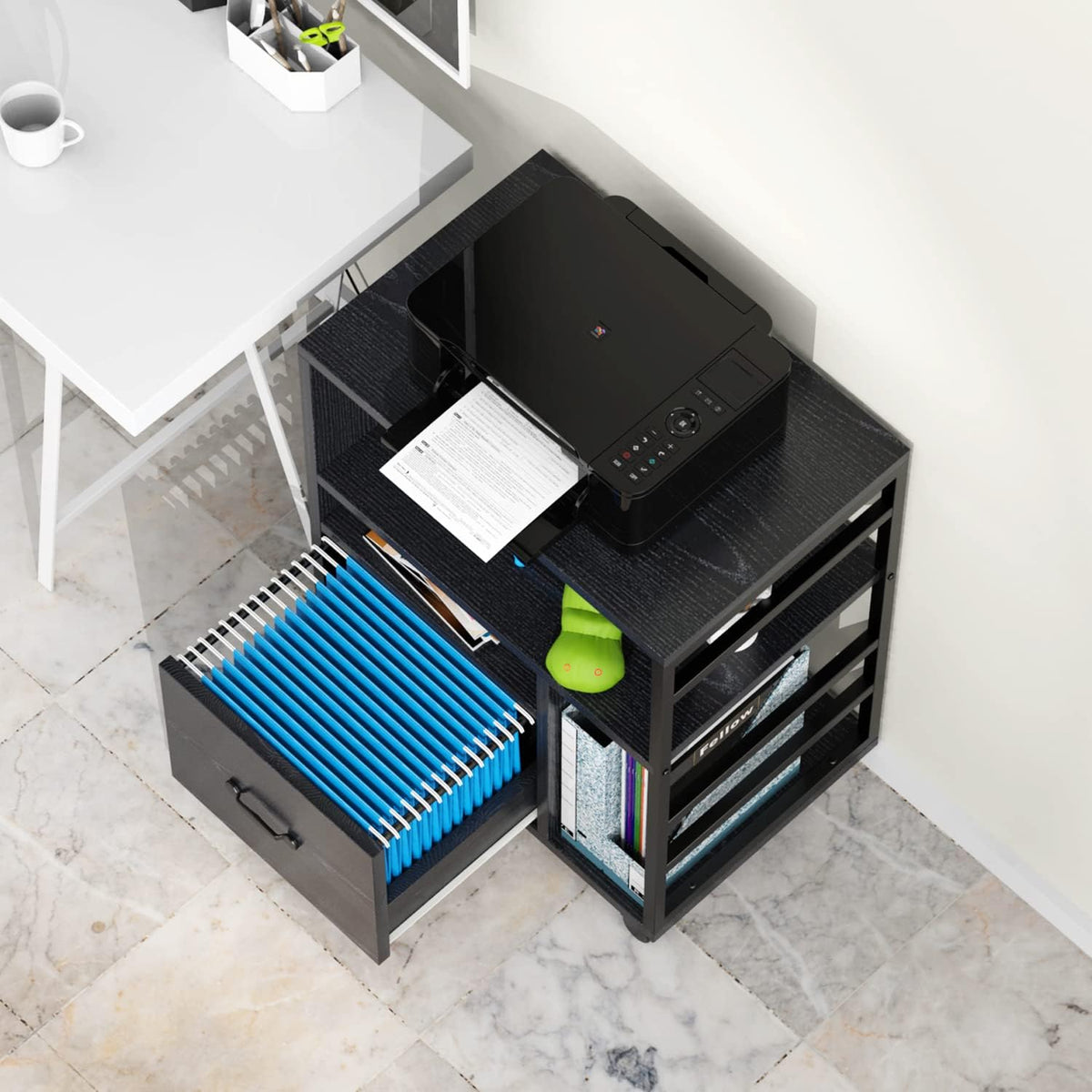 Black Mobile File Cabinet with Drawer L771382