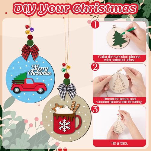 12 Styles Unfinished Wooden Christmas Ornaments Kit with Paint Pens G565989