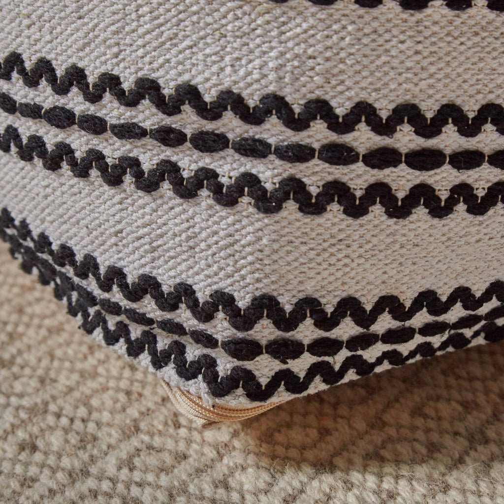 Black and Natural Cotton Square Pouf U22837